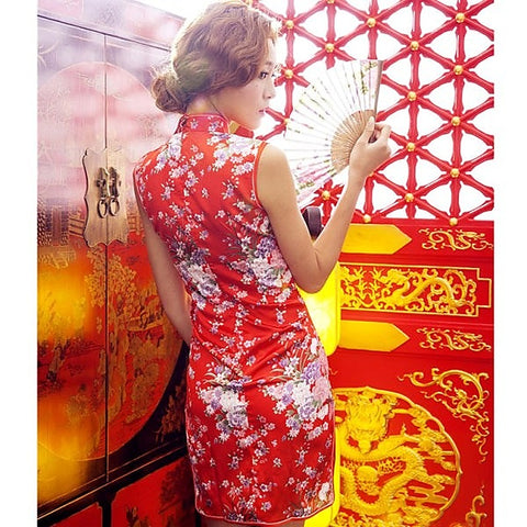 Enchanting Crimson Qipao Silk Dress by Starfire Daydream - Fancy Dress Ups