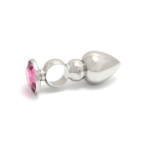 Ringed Stainless Steel Butt Plug with Crystal Gem - Butt Plugs