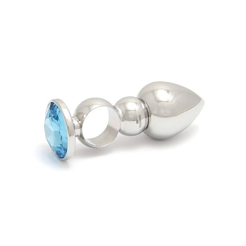 Ringed Stainless Steel Butt Plug with Crystal Gem - Butt Plugs
