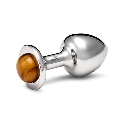 Luxury Stainless Steel Anal Plug with Tiger Eye by Rosebuds - Butt Plugs