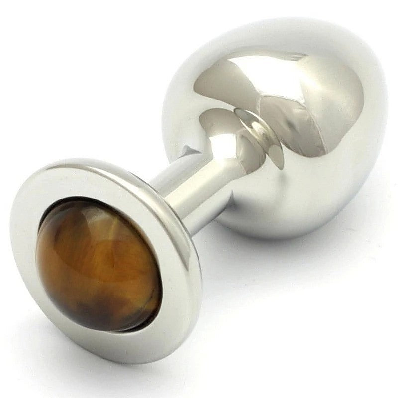 Luxury Stainless Steel Anal Plug with Tiger Eye by Rosebuds - Butt Plugs