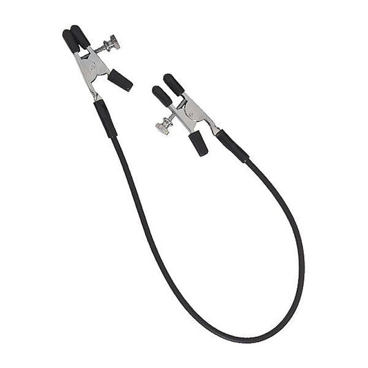 Blackline Alligator Tit Clamps With Rubber Tether - Nipple and Clit Clamps