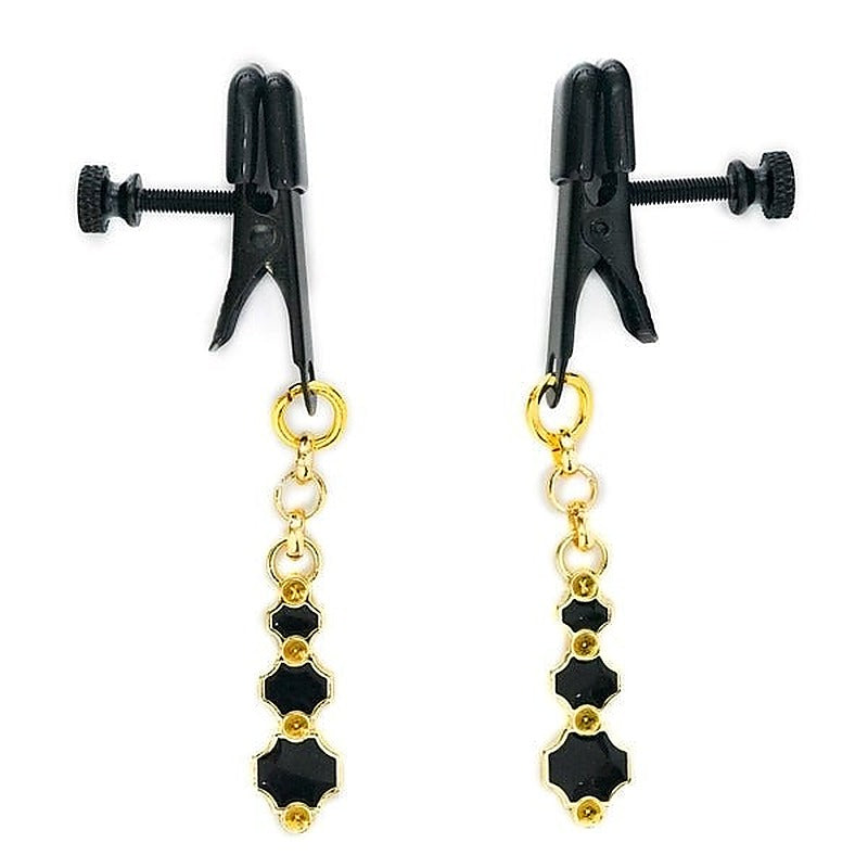 Sophisticated Black Gem Nipple Clamps - Nipple and Clit Clamps
