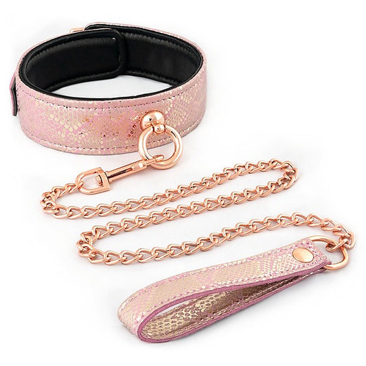 Luxurious Pink Snake BDSM Collar and Leash - Collars and Leads