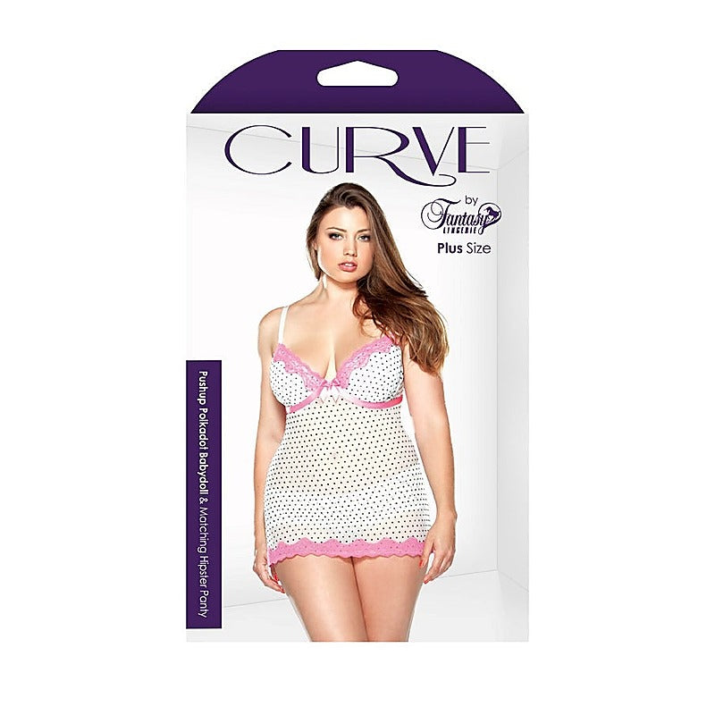 Fantasy Lingerie Curve Pushup Polkadot Babydoll & Panty Underwire Support - Babydolls and Chemises