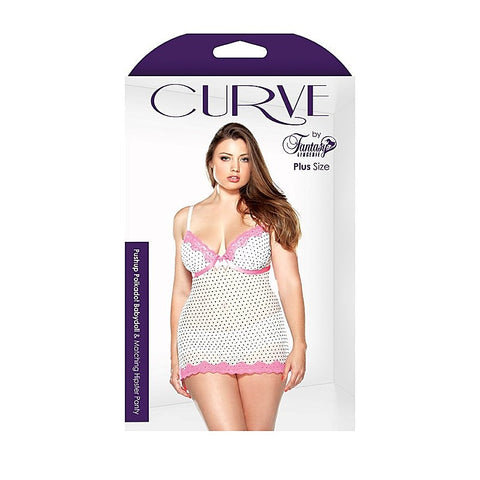 Fantasy Lingerie Curve Pushup Polkadot Babydoll & Panty Underwire Support - Babydolls and Chemises