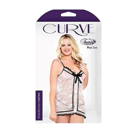 Fantasy Lingerie Curve Ribbon Front Babydoll & G string with Snap Closure - Babydolls and Chemises