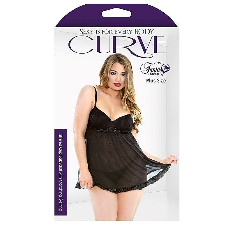 Fantasy Lingerie Curve Shirred Cup Babydoll And G String with Underwire Support - Babydolls and Chemises