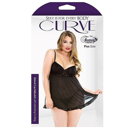Curve Shirred Cup Babydoll And G-String by Fantasy Lingerie - Babydolls and Chemises
