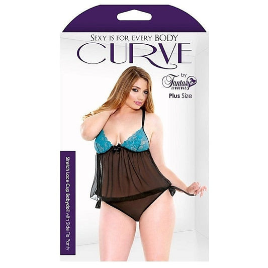 Curve Lace Cup Babydoll And Side Tie Panty - Babydolls and Chemises
