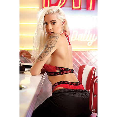Fantasy Lingerie VIBES EXTRA SPICY Halter Bralette & Panty Red Lingerie Set - Bras and Bra Sets
