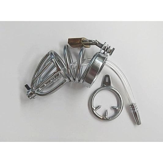 Chastity Device with Cock Ring and Catheter Tube by BDStyle - Male Chastity