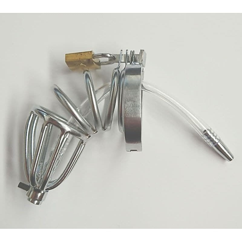 Chastity Device with Cock Ring and Catheter Tube by BDStyle - Male Chastity