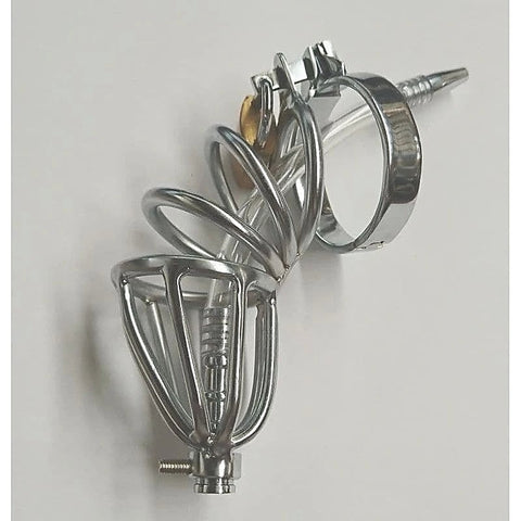 Hoop Male Chastity Cage with Urethral Tube by BDStyle - Male Chastity