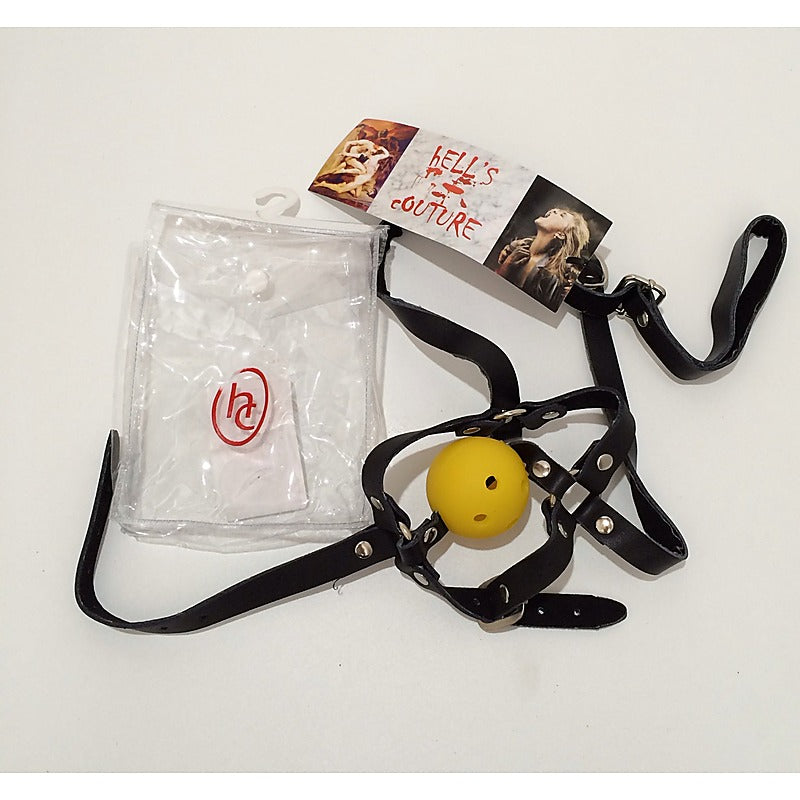 Dungeonnet Bondage Gag With Yellow Ball by Hell's Couture - Bondage Gags and Bits