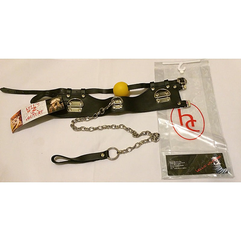 Ball Gag & Leather Lead by Hell's Couture - Bondage Gags and Bits