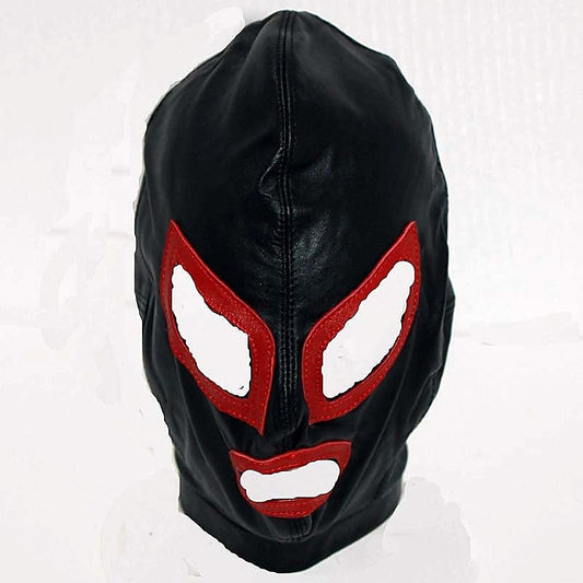 Bedroom Pleasures Leather Hood Lace Back Red Eyelets - Bondage Hoods