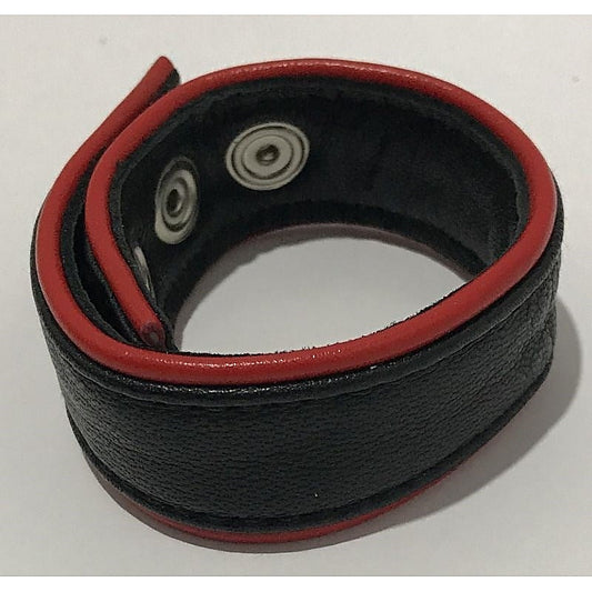 Classic 4-Speed Black & Red Leather Cock Ring - Ball and Cock Toys