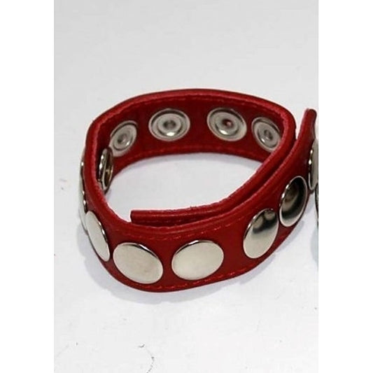 8 Speed Red Leather Cock Ring by Hell's Couture - Ball and Cock Toys