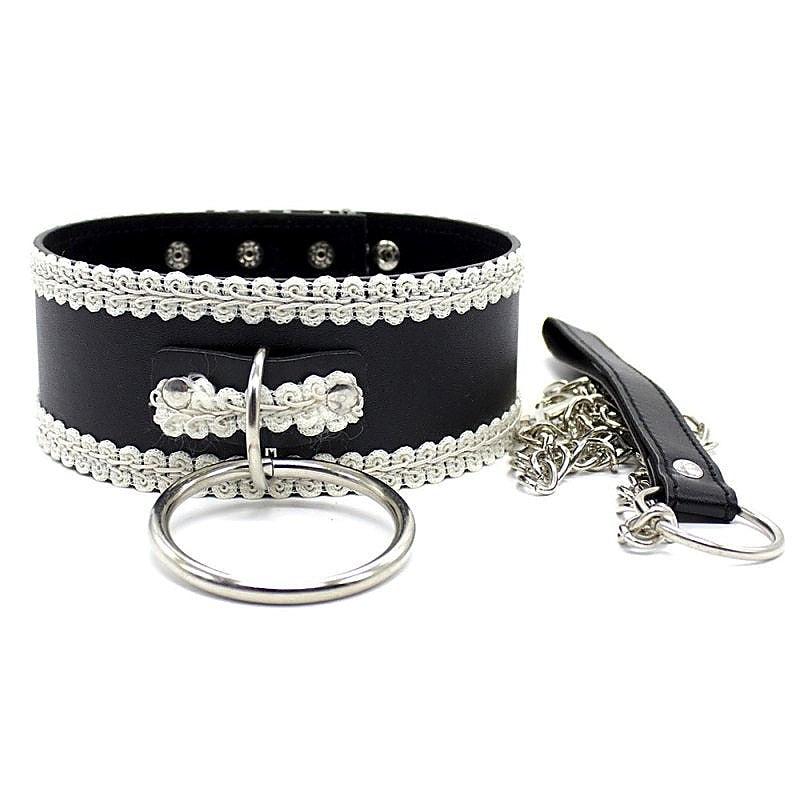 Sexy Lace Slave Collar With O-Ring by Hell's Couture - Collars and Leads
