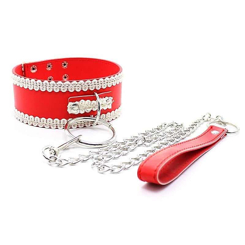 Sexy Lace Slave Collar With O-Ring by Hell's Couture - Collars and Leads