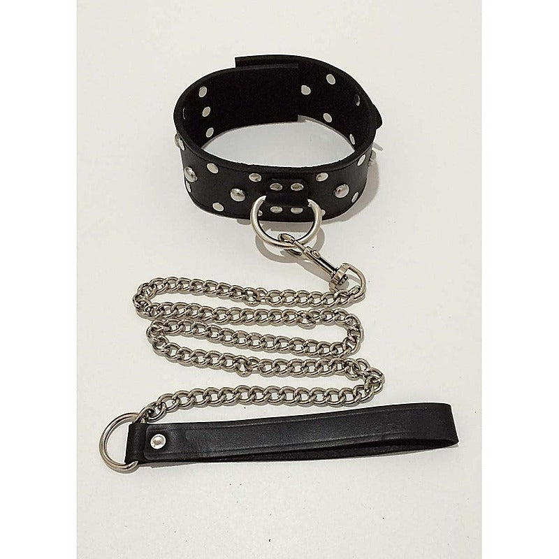 Sensual Studded Collar With Lead by Hell's Couture - Fancy Dress Ups