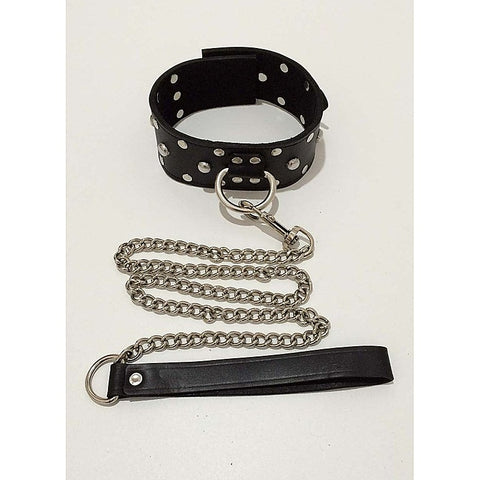Sensual Studded Collar With Lead by Hell's Couture - Fancy Dress Ups