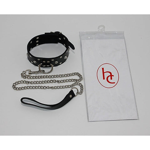 Sensual Studded Collar With Lead by Hell's Couture - Fancy Dress Ups