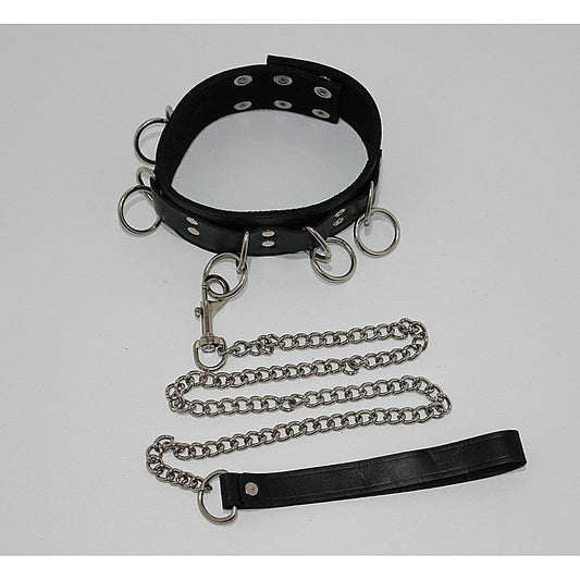Ladies Bondage Collar with O-Rings and Lead - Collars and Leads