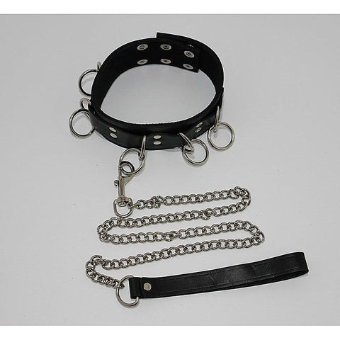 Ladies Bondage Collar with O-Rings and Lead - Collars and Leads