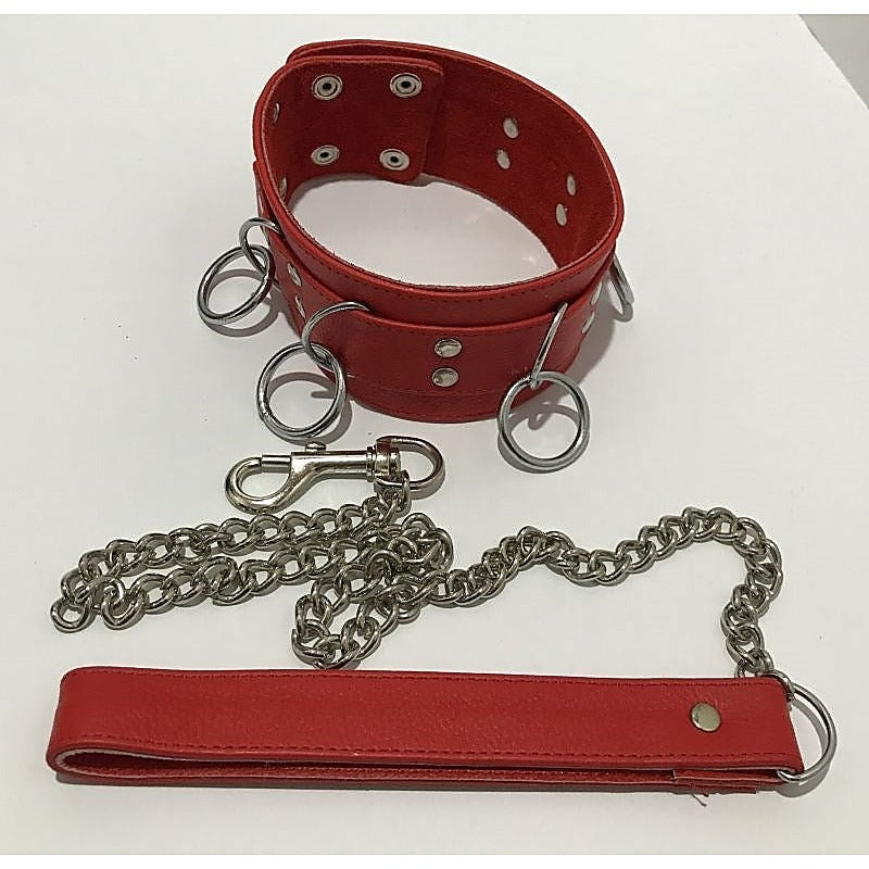 Ladies Bondage Collar with O-Rings and Lead - Collars and Leads
