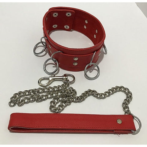 Ladies Bondage Collar with O-Rings and Lead - Collars and Leads