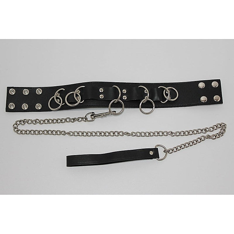 Ladies Bondage Collar with O-Rings and Lead - Collars and Leads