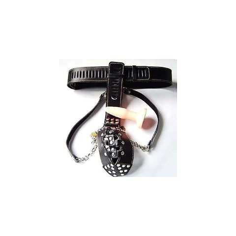 Dungeon Ware Leather Chastity Harness With Anal Plug - Male Chastity
