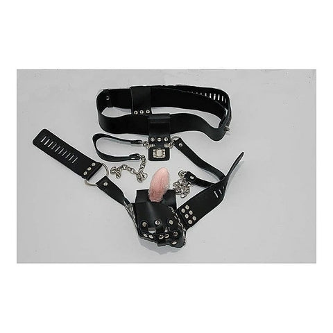 Dungeon Ware Leather Chastity Harness With Anal Plug - Male Chastity