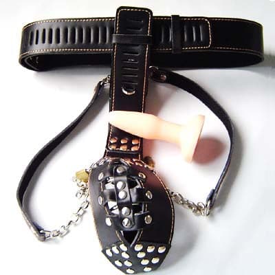Dungeon Ware Leather Chastity Harness With Anal Plug