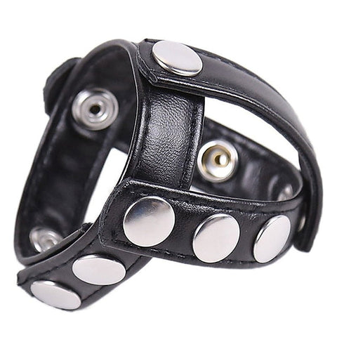 Hells Couture Leather Cock Ring & Ball Divider with D Ring Leash Attachment - Cock Rings
