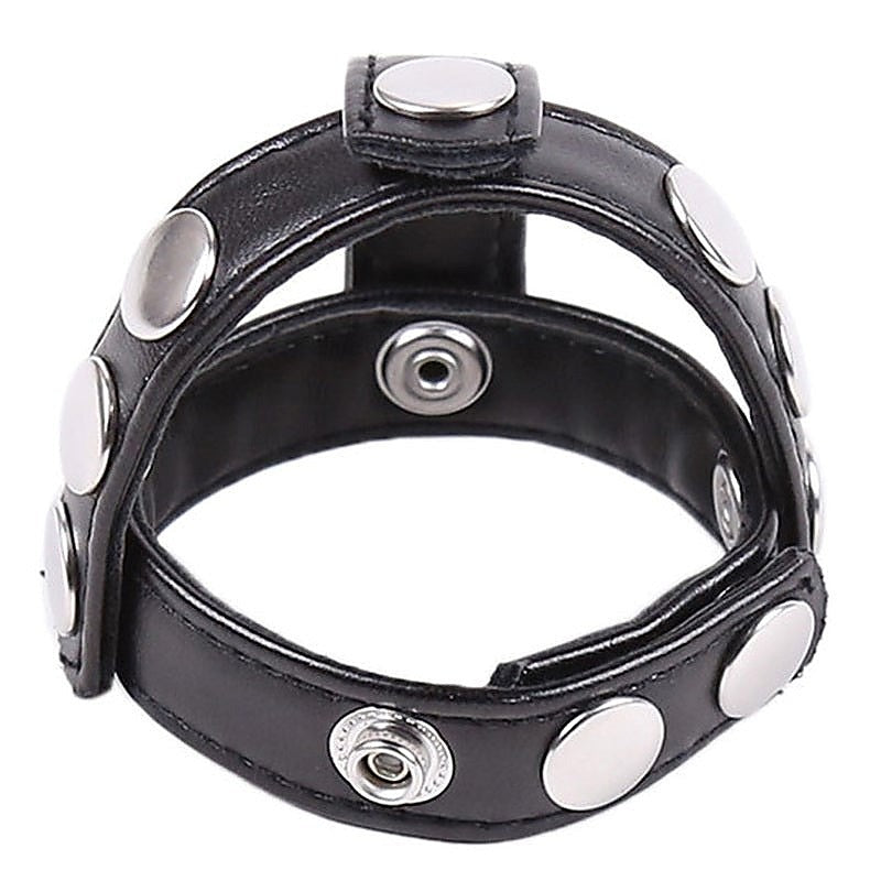 Hells Couture Leather Cock Ring & Ball Divider with D Ring Leash Attachment - Cock Rings