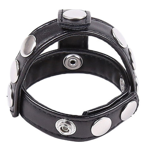 Hells Couture Leather Cock Ring & Ball Divider with D Ring Leash Attachment - Cock Rings