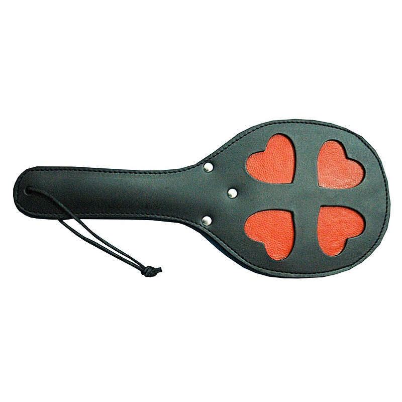 Leather Spanking Paddle with Red Hearts by Hell's Couture - Paddles And Slappers
