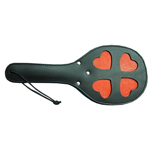 Leather Spanking Paddle with Red Hearts by Hell's Couture - Paddles And Slappers