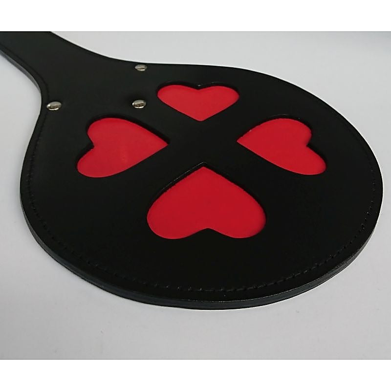 Leather Spanking Paddle with Red Hearts by Hell's Couture - Paddles And Slappers