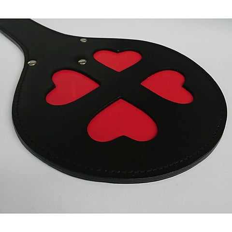 Leather Spanking Paddle with Red Hearts by Hell's Couture - Paddles And Slappers
