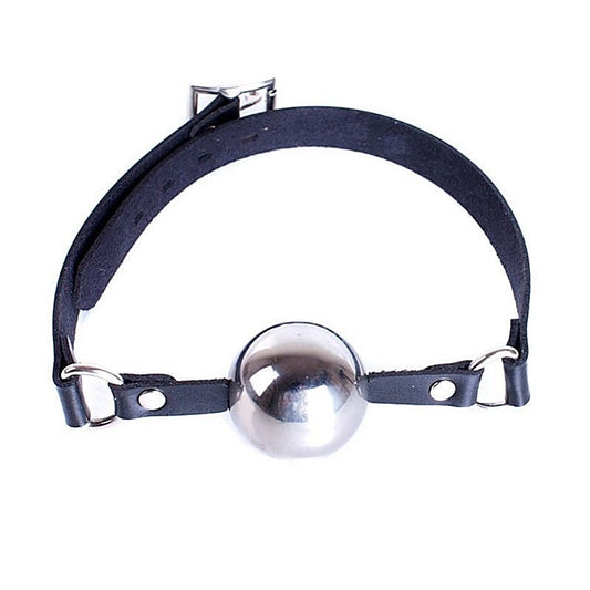 Popper Metal Ball Gag With Leather Straps - Bondage Gags and Bits