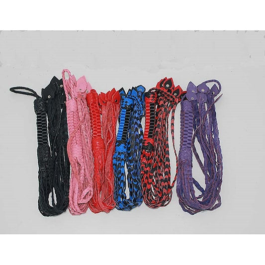 Whippa Leather Flogger with Braided Handle - Whips And Crops