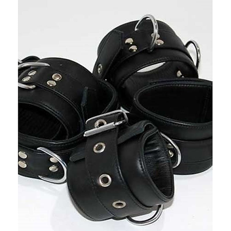 Submissive's Complete Black Leather Restraint Set - Cuffs And Restraints