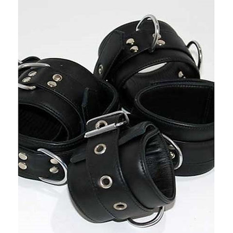 Submissive's Complete Black Leather Restraint Set - Cuffs And Restraints