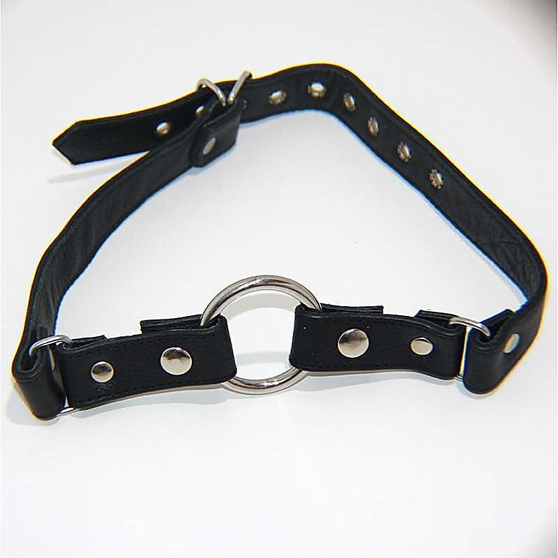 Leather Gag With Removable Metal O Ring by Hell's Couture - Bondage Gags and Bits