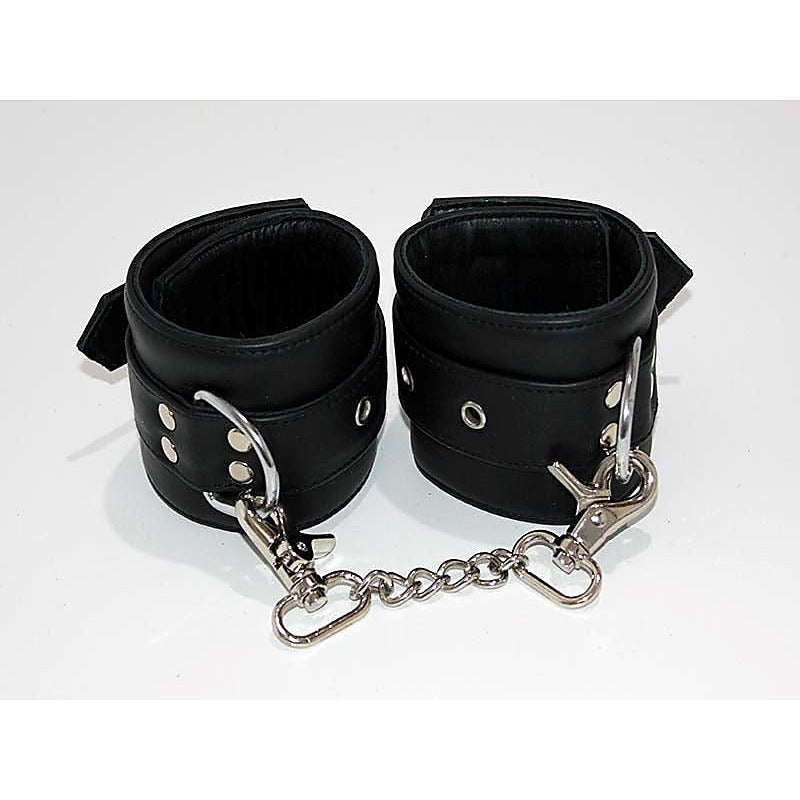 Leather Studded Wrist Cuffs With Chains by Hell's Couture - Cuffs and Restraints