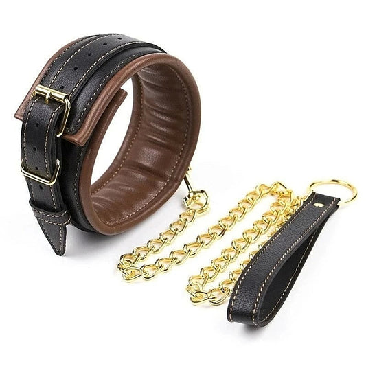 Golden Chain Leash Thick Bondage Collar by BDStyle - Butt Plugs